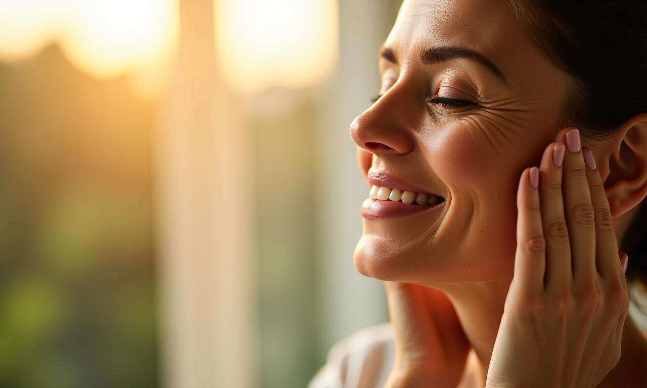 Mujer disfrutando de un ritual de cuidado facial natural