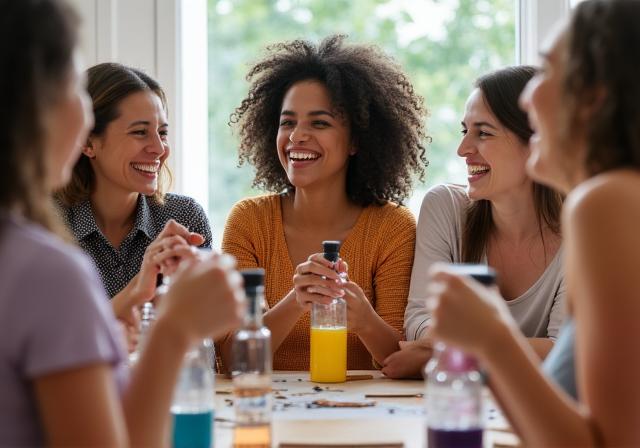 Grupo de personas sonriendo durante un taller de cosmética